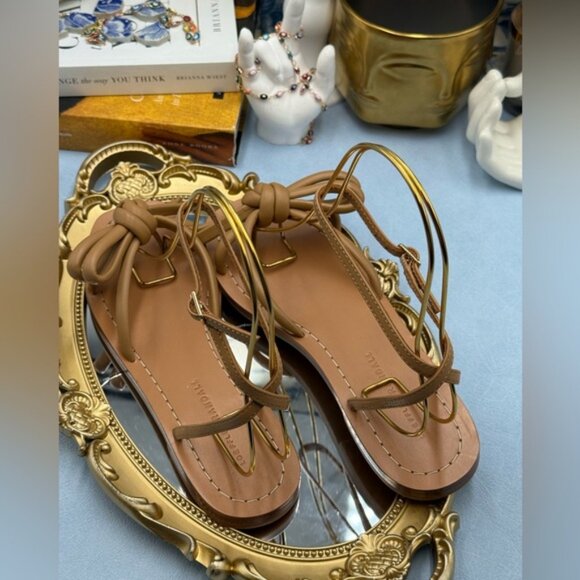 🆕 LOEFFLER RANDALL 🧿 NWOB Henriette Leather Bow Flat Sandal, Dune - Sz 7 - Picture 9 of 13